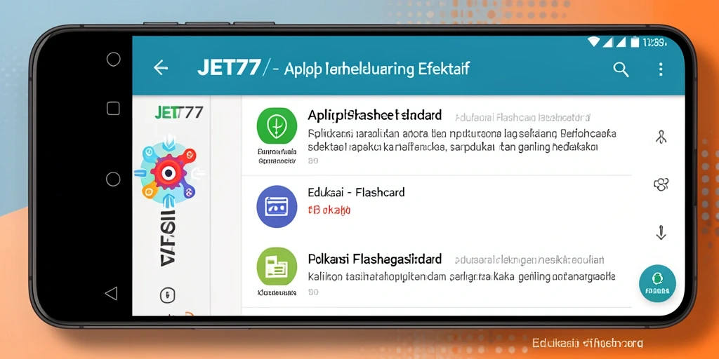 Tampilan antarmuka JET77 yang ramah pengguna untuk belajar dengan Flashcard.