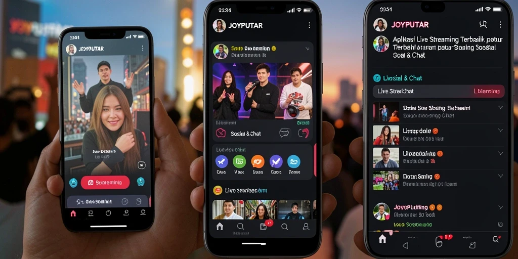 Tampilan antarmuka JOYPUTAR yang modern dan menarik untuk Live Streaming.