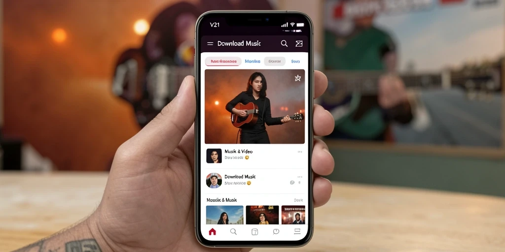 Antarmuka V21 yang ramah pengguna dengan akses cepat ke download musik.